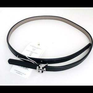 Tory Burch Logo Reversible 1/2” Belt Black/Gray XS